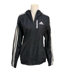 Adidas lightweight zip up hooded windbreaker jacket black